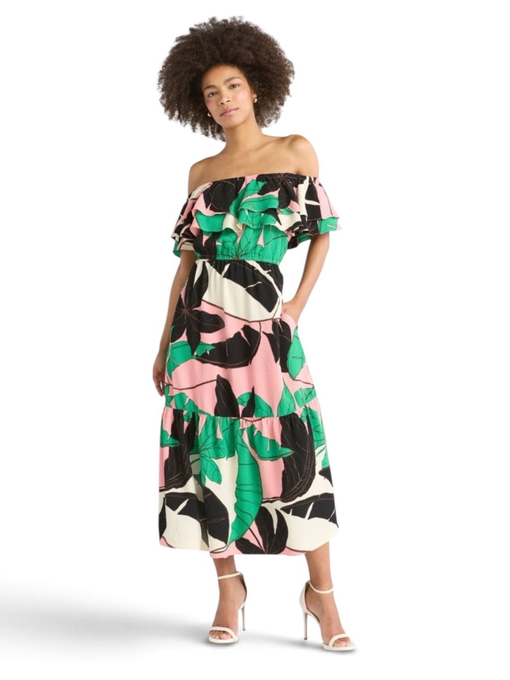 Sofia Vergara Pink Tropical Muse Ruffle Off Shoulder Maxi Dress XXL 20 NWT